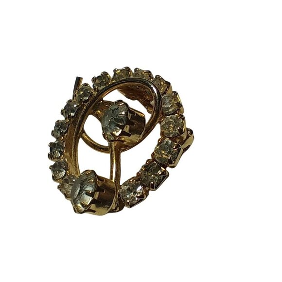 Vintage Gold-Tone Rhinestone Circle Brooch Pin - Picture 3 of 7